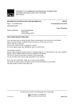 Specimen Paper and Mark Schemes