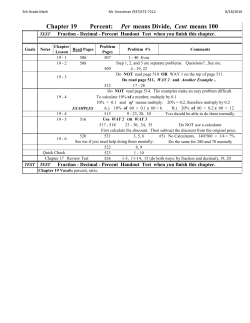 Chapter 19 Percent: Per means Divide, Cent means 100