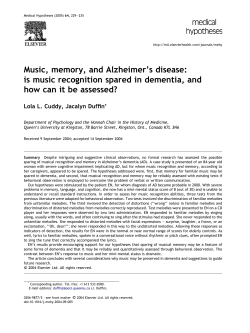 Music, memory, and Alzheimer`s disease: Is music recognition