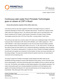 Continuous slab caster from Primetals Technologies goes on stream