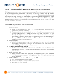 MEMO: Recommended Preventative Maintenance Improvements
