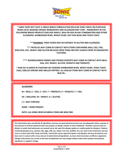 Sonic`s allergen table