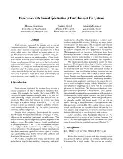 Experiences with Formal Specification of Fault-tolerant