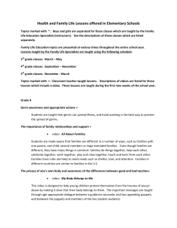 Health and Family Life Lessons offered in Elementary Schools