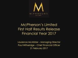 McPherson`s Limited Results for the Year Ended 30 June 2014