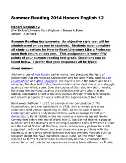 Summer Reading 2014 Honors English 12