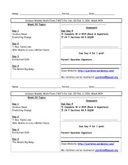 Science Weekly Work Form ("W2") for Jan.