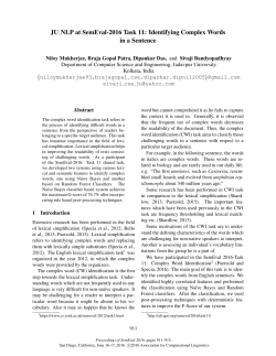 JUNLP at SemEval-2016 Task 11: Identifying Complex Words in a