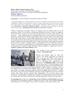 History 148B Colonial Southern Africa Spring 2016