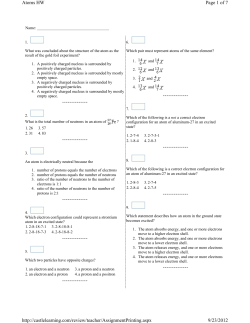Page 1 of 7 Atoms HW 9/23/2012 http://castlelearning.com/review