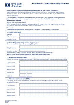 RBS onecard &ndash; Additional Billing Unit Form