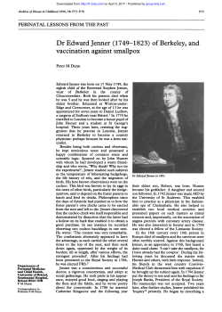 and vaccination against smallpox. Dr Edward Jenner