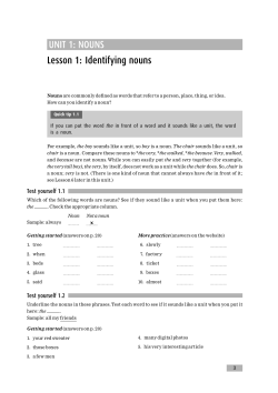 UNIT 1: NOUNS Lesson 1: Identifying nouns
