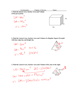 Cp-Geometry Chapter 11 Review Name: 1. Find the lateral Area