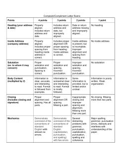 Complaint/Compliment Letter Rubric Points 4 points 3 points 2