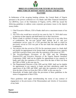 Brief On Guidelines For Tenure Of Managing Directors Of Deposit