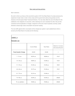 New water-pricing policies TARRIF A Domestic use Fixed Quarter