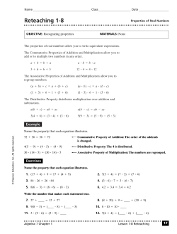 Reteach: Real Number Properties