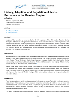 Jewish Surnames in the Russian Empire | Surname DNA Journal