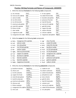 Practice: Writing Formulas and Names of Compounds