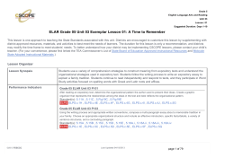 ELAR Grade 05 Unit 03 Exemplar Lesson 01: A Time to Remember