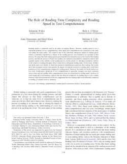 The Role of Reading Time Complexity and Reading Speed in Text