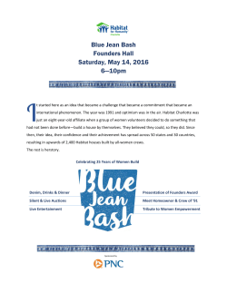 Blue Jean Bash Founders Hall Saturday, May 14, 2016 6—10pm