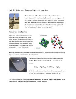 Unit 7.2 Molecular, Ionic and Net ionic equations