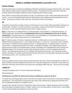 GRADE 4, SUMMER ASSIGNMENTS and SUPPLY LIST