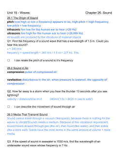 Unit 15 Waves Chapter 26. Sound