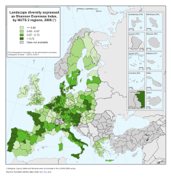 Landscape diversity expressed as Shannon Evenness Index, by