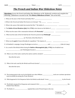 The French and Indian War Slideshow Notes