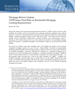 CFPB Issues Final Rule on Residential Mortgage Lending