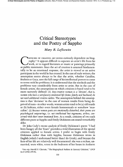 Critical Stereotypes and the Poetry of Sappho