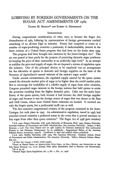 Lobbying by Foreign Governments on the Sugar Act Amendments of