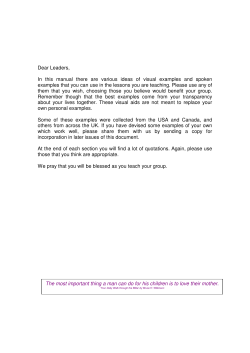 Dear Leaders, In this manual there are various ideas of visual