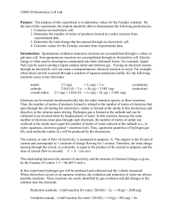 CHM130 Electrolytic Cell Lab Purpose: The purpose of this