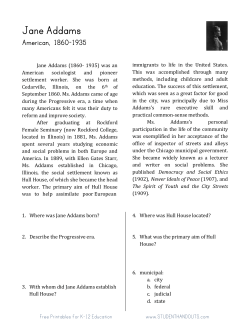Jane Addams - Student Handouts
