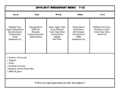 2016-2017 BREAKFAST MENU 7-12 Variety of Cereals Yogurt