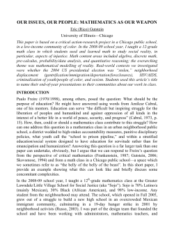 OUR ISSUES, OUR PEOPLE: MATHEMATICS AS OUR WEAPON