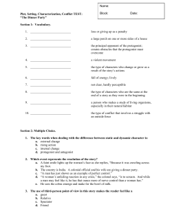 Plot, Setting, Characterization, Conflict TEST: &ldquo;The Dinner Party