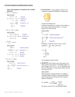 Solve each equation or formula for the variable indicated. 1. 5a + c