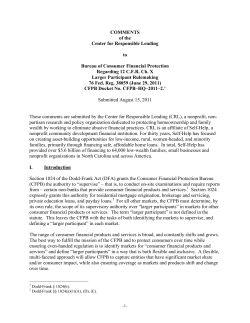 COMMENTS of the Center for Responsible Lending to Bureau of