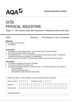 GCSE Physical Education Specimen question paper Paper 1