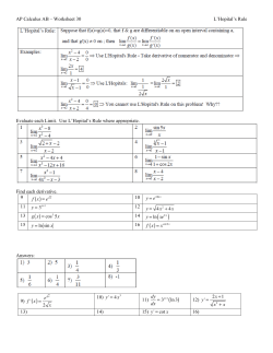 AP Calculus AB – Worksheet 30 L`Hopital`s Rule Evaluate each