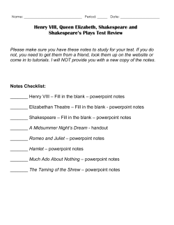 Henry VIII, Queen Elizabeth, Shakespeare and Shakespeare`s Plays