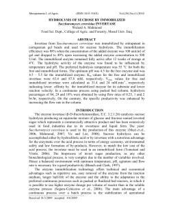 hydrolysis of sucrose by immobilized