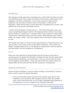 A Mirror for the Intemperate, c. 1830 Introduction Questions for