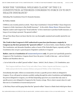 DOES THE &ldquo;GENERAL WELFARE CLAUSE&rdquo; OF THE U.S