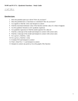 M 093 and M 117A - Quadratic Functions &ndash; Study Guide y ax bx c